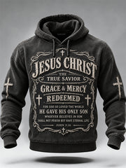 Men's Vintage Jesus The True Savior Christian Print Hoodie