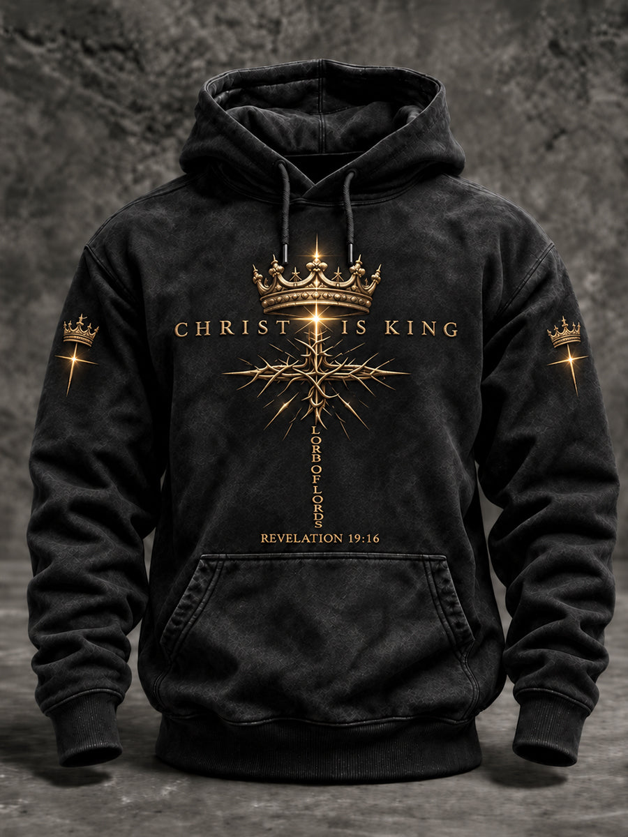 Men's Christian Christ Is King Cross Oversized Drop-Shoulder Hoodie with Pockets