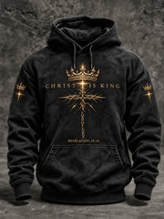 Men's Christian Christ Is King Cross Oversized Drop-Shoulder Hoodie with Pockets