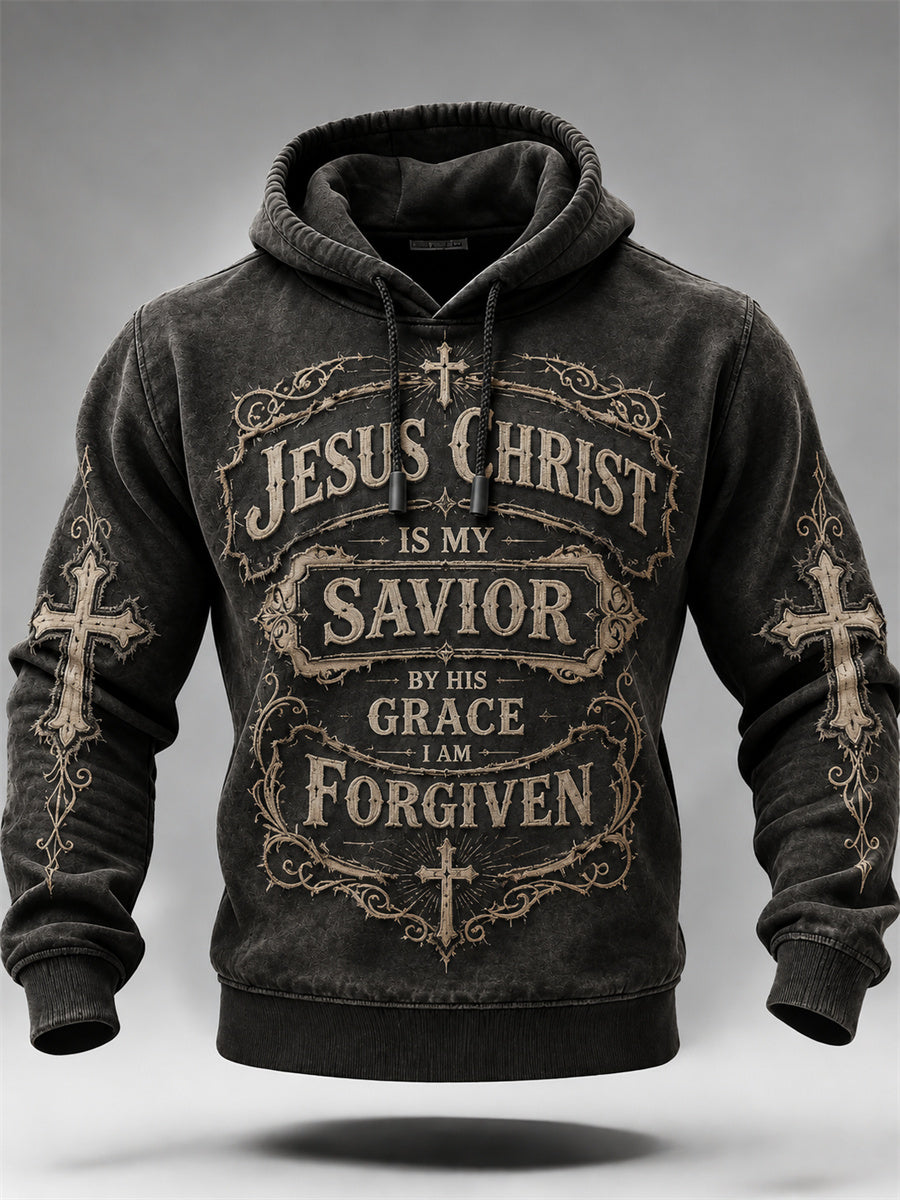 Men's Vintage Jesus Is My Savior Christian Print Hoodie