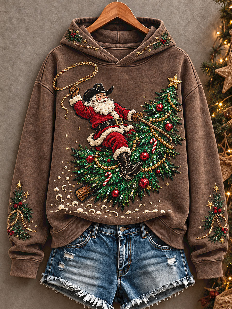 Women's Western Style Merry Christmas Art Printed Hoodie