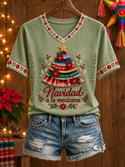 Women's Mexico Christmas Feliz Navidad Art Printed T-shirt
