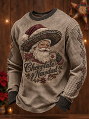 Men's Mexico Christmas Feliz Navidad Art Printed Waffle Sweatshirt