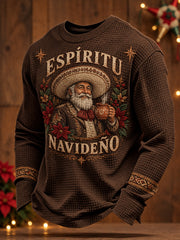 Men's Mexico Christmas Feliz Navidad Art Printed Waffle Sweatshirt