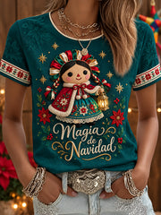 Women's Mexico Christmas Feliz Navidad Art Printed T-shirt