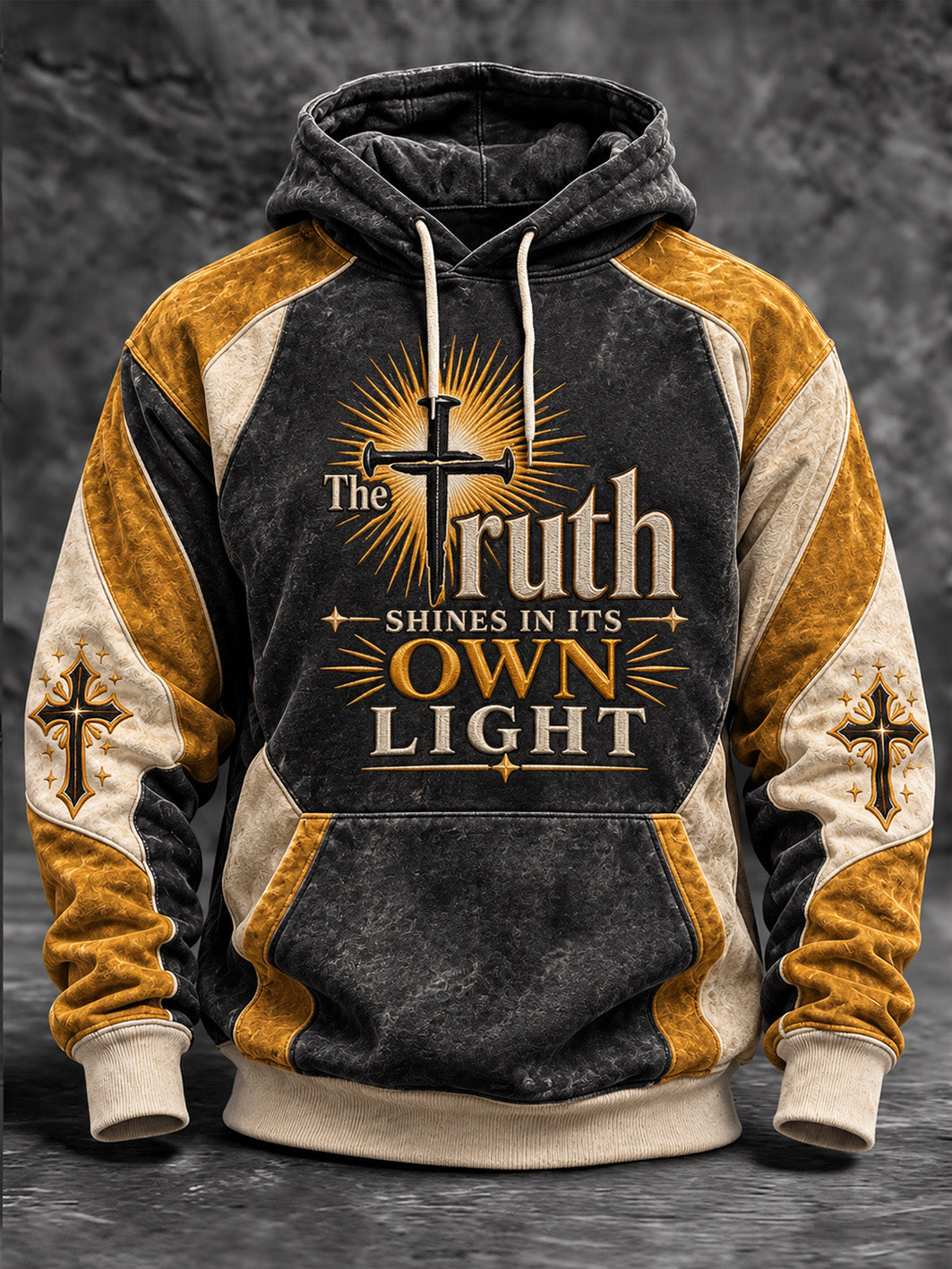 Men's Faith Theme  Slogan Cross Pattern Color-Blocking Design Casual Hoodie