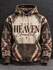 Men's Vintage Make Heaven Crowded Cross Print Casual Hoodie
