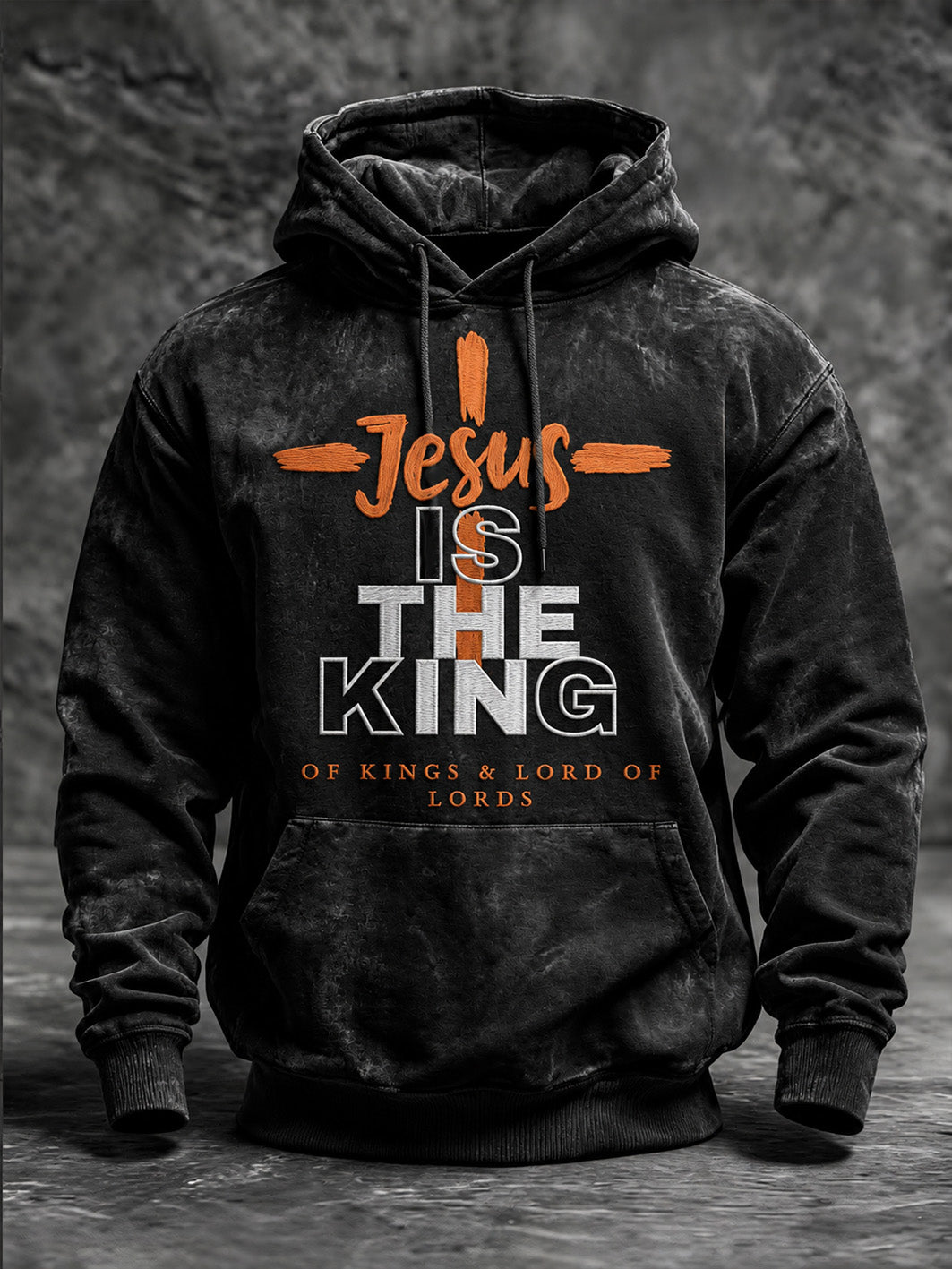 Men's Jesus Is The King Slogan Cross Pattern  Casual Hoodie