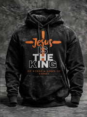 Men's Jesus Is The King Slogan Cross Pattern  Casual Hoodie