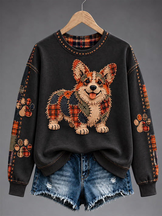 Women's Patchwork-style Dog print Regular Sweatshirt