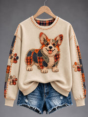Women's Patchwork-style Dog print Regular Sweatshirt