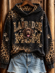 Women's Labrador Mom Peeking Dog Glitter Leopard Print Hoodie