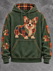 Men's Patchwork-style Dog print Hoodie with Pockets