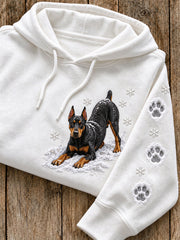 Women's Snowy Winter Doberman Pinscher Dog In the Snow Print Hoodie