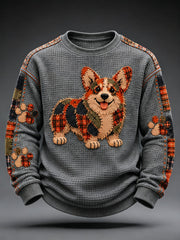 Men's Patchwork-style Dog print Waffle Sweatshirt