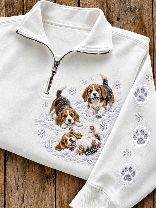 Women's Winter Beagles Pattern Causal Half-Zip Sweatshirt