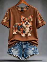 Women's Patchwork-style Dog print short-sleeved T-shirt