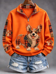 Women's Patchwork-style Dog print Regular Sweatshirt