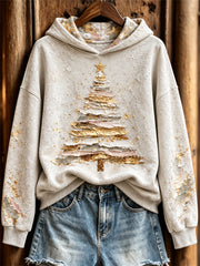 Women's Classy Glitter Christmas Tree Art Print Hoodie