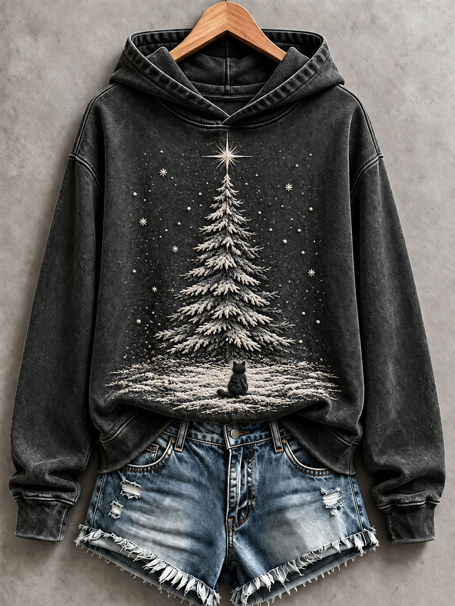 Women's Christmas Cat Print Casual Hoodie