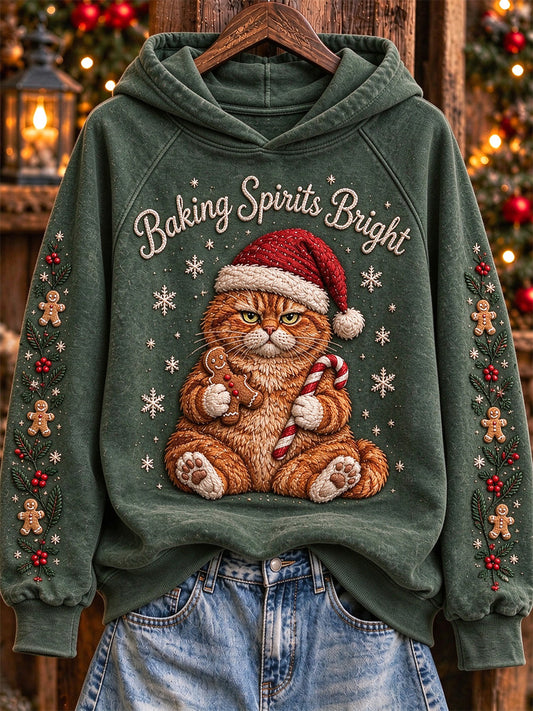 Women's Baking Spirits Bright Grumpy Cat Print Hoodie