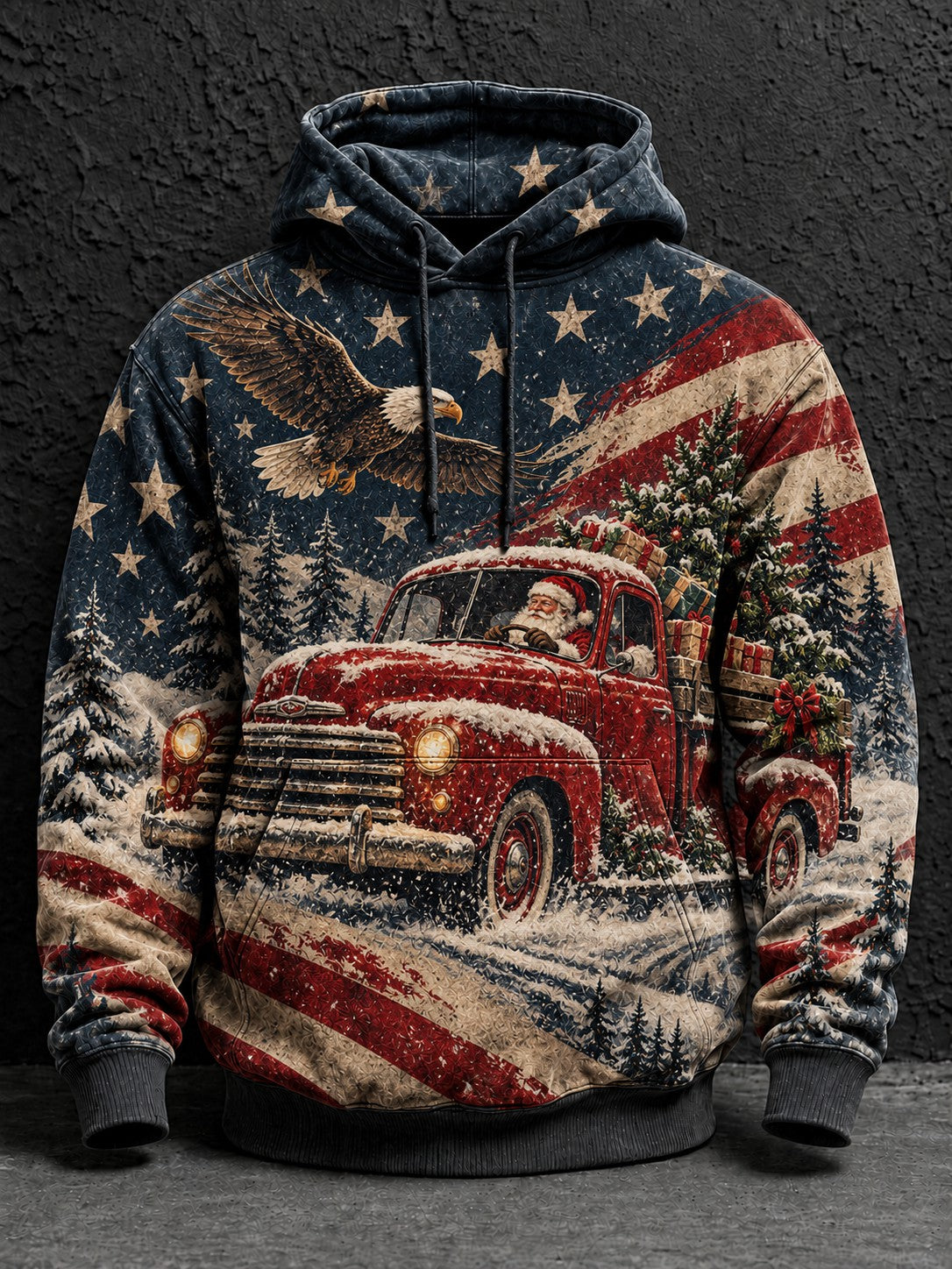 Men's American Flag Christmas Printed Hoodie